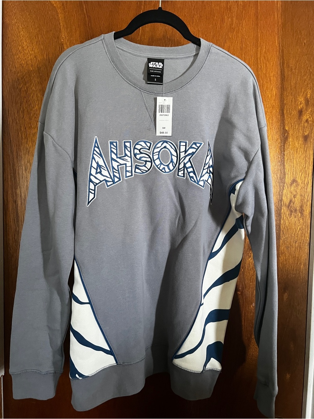 Star Wars Gray Sweatshirt with Navy & Cream AHSOKA Embroidery